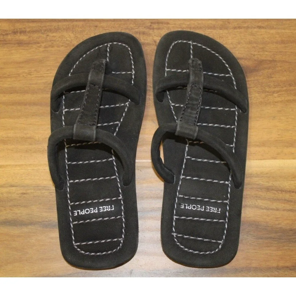 Free People Hadden Suede Slide Sandal Color Black Boho Minimalist Size‎ 7.5